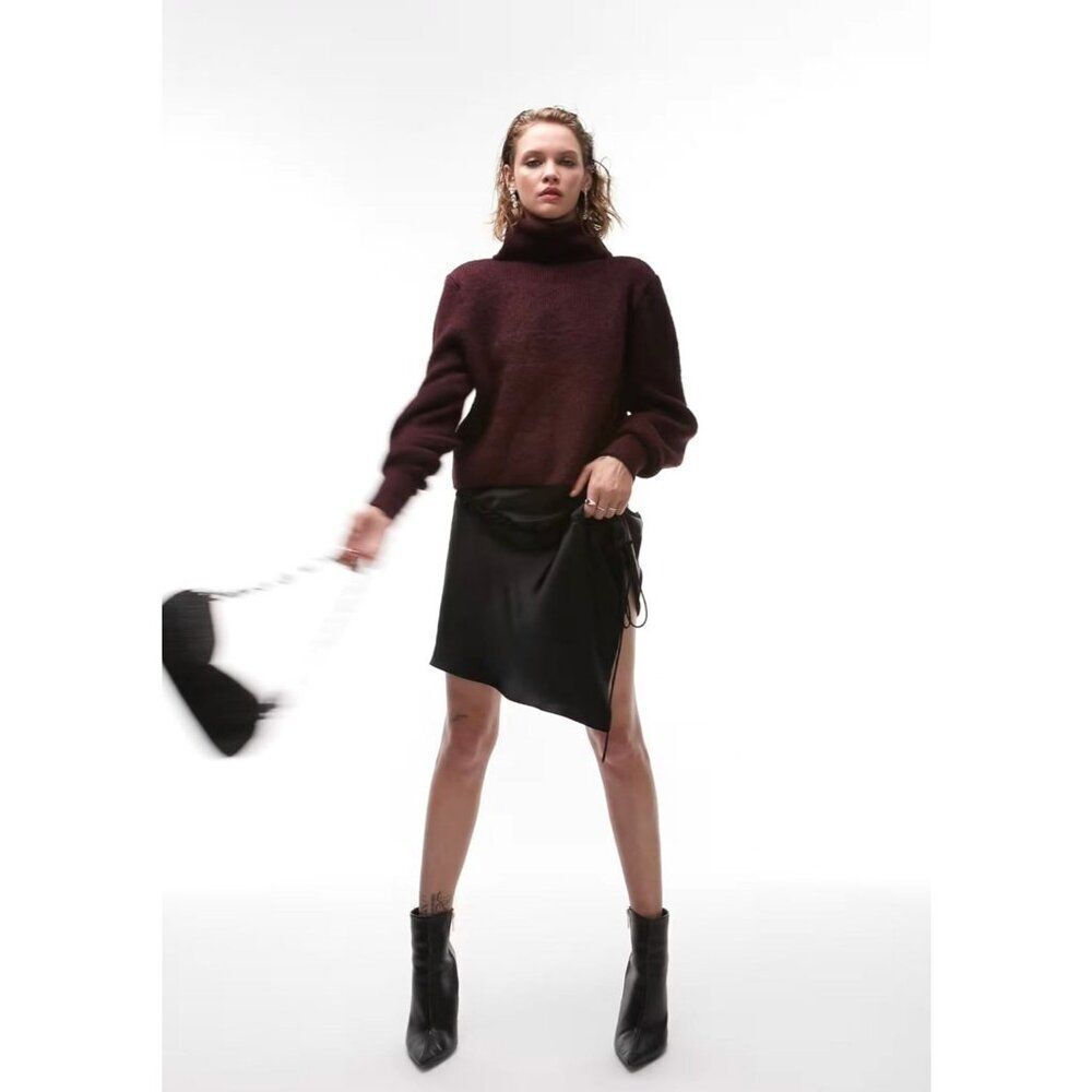 NWT TOPSHOP Balloon Sleeve Crop Sweater M Turtle Neck Jumper Dark Academia 8-10